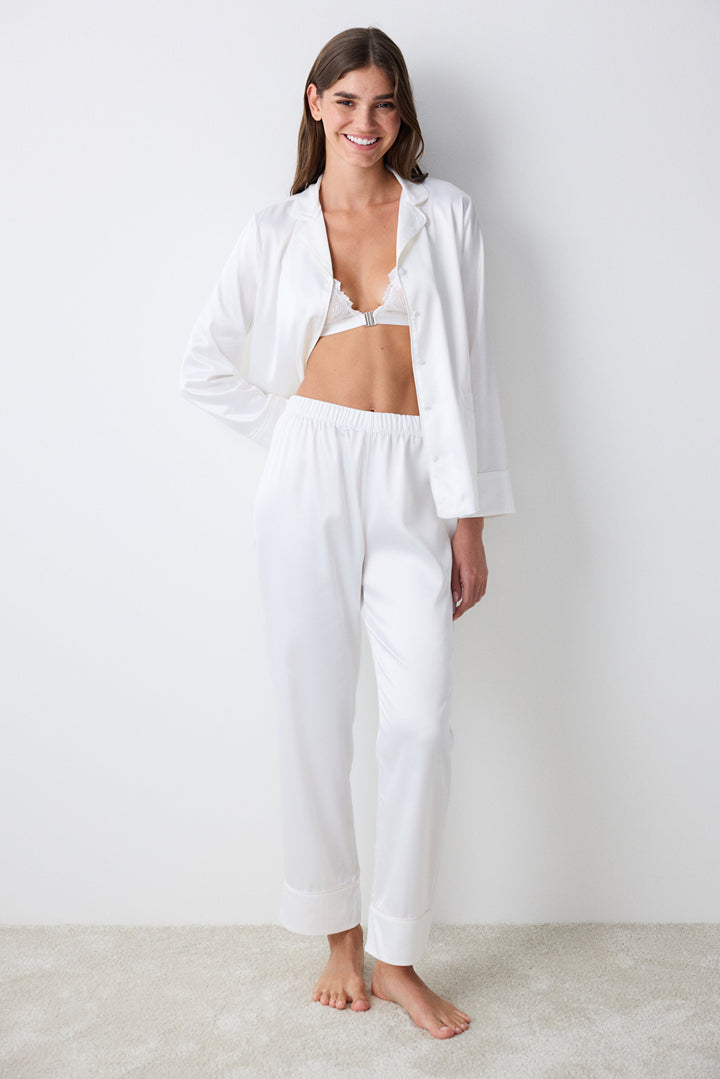 Bridal Aura Off White Shirt Pants Pajama Set