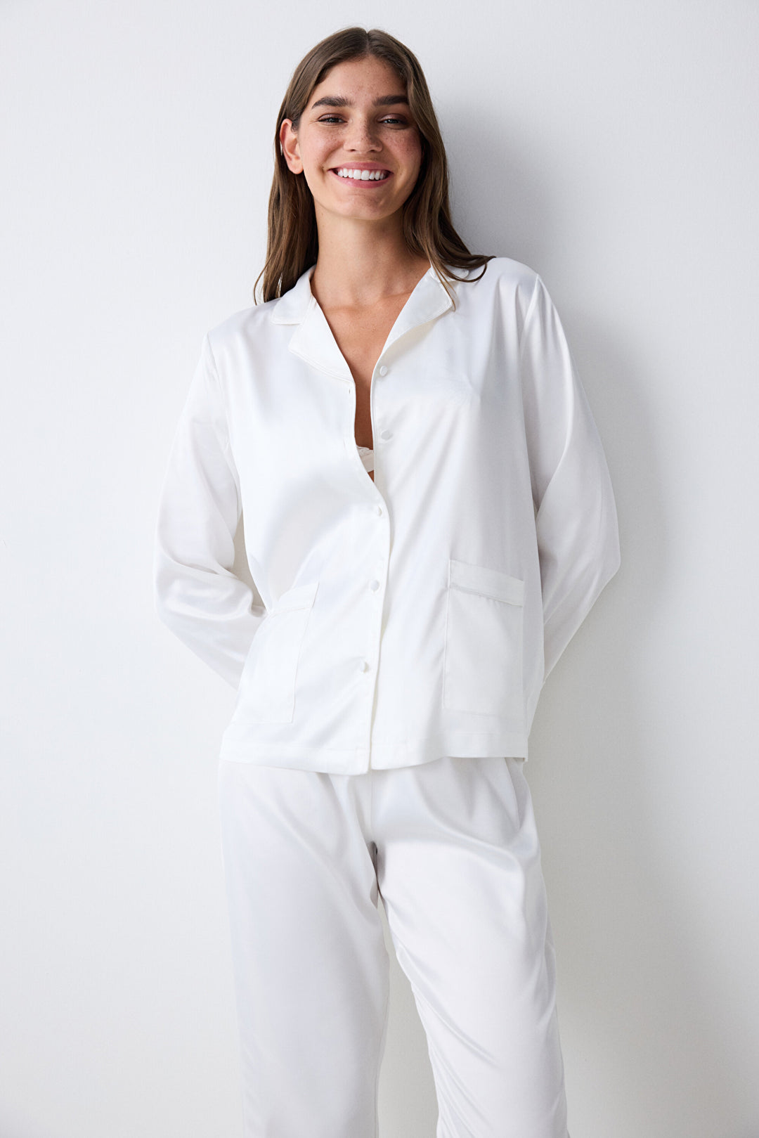 Bridal Aura Off White Shirt Pants Pajama Set