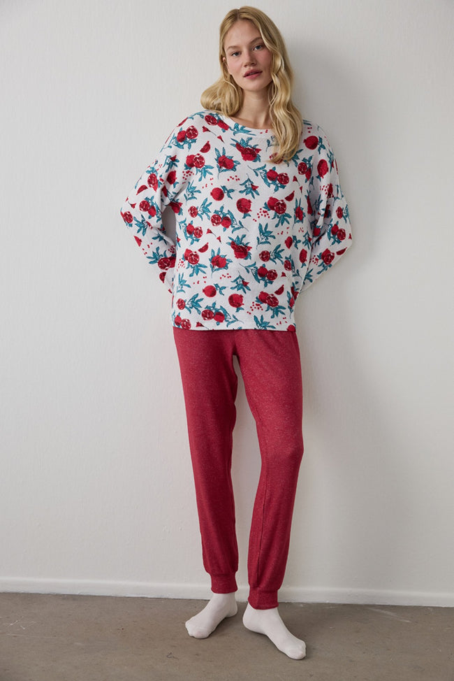 Best Season Crew Neck Long Sleeve Thermal Effect Pajama Top Hover Image