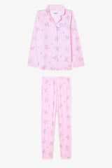 Light Pink Girls Kuromi Friends Cotton Shirt Pajama Set