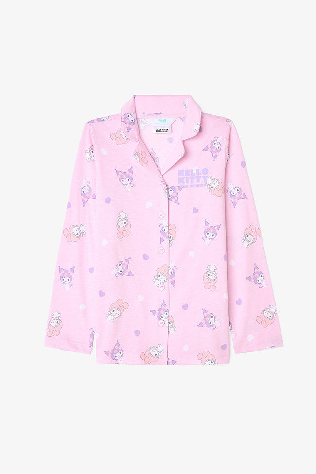 Light Pink Girls Kuromi Friends Cotton Shirt Pajama Set Main Image