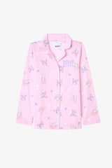 Light Pink Girls Kuromi Friends Cotton Shirt Pajama Set