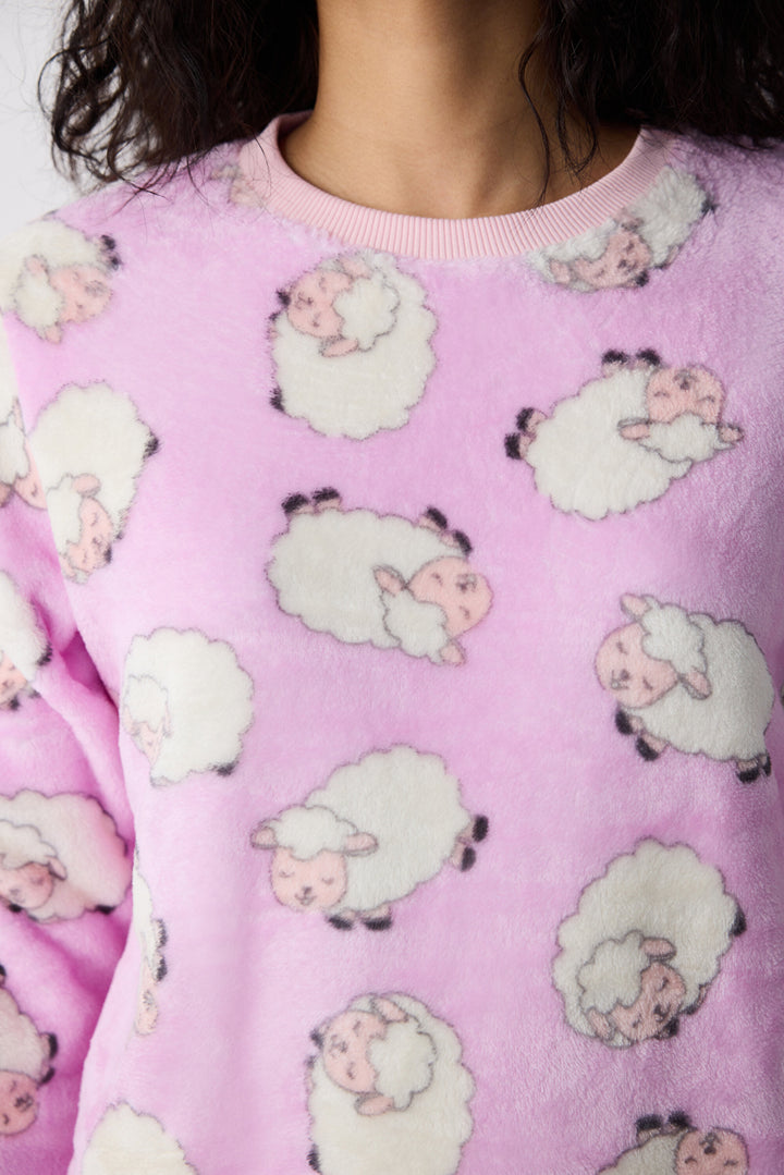 Cute Sheeps Lilac Pants Pajama Set