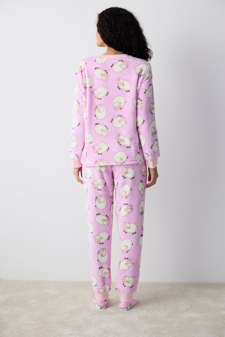 Cute Sheeps Lilac Pants Pajama Set