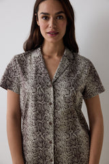 Printed Brown Shirt Shorts Pajama Set
