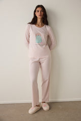 Lila Blanket Slogan Printed Crew Neck Long Sleeve Pajama Set