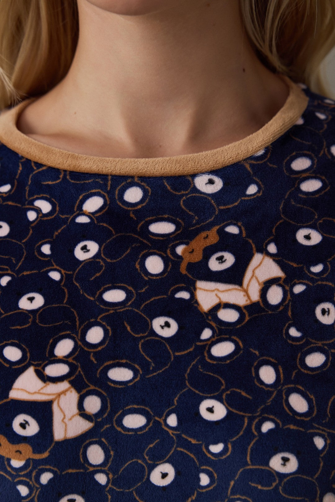 Navy Blue Bear Patterned Sweatshirt Pajama Top