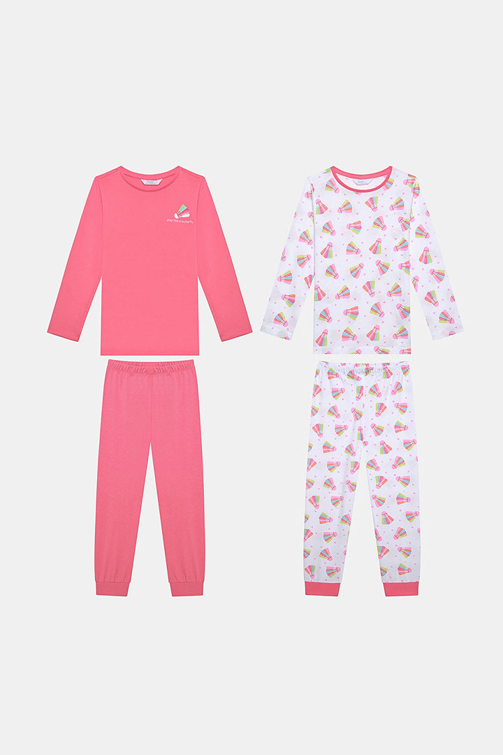 Cotton Girls Badminton 2-Piece Multicolored Pajama Set