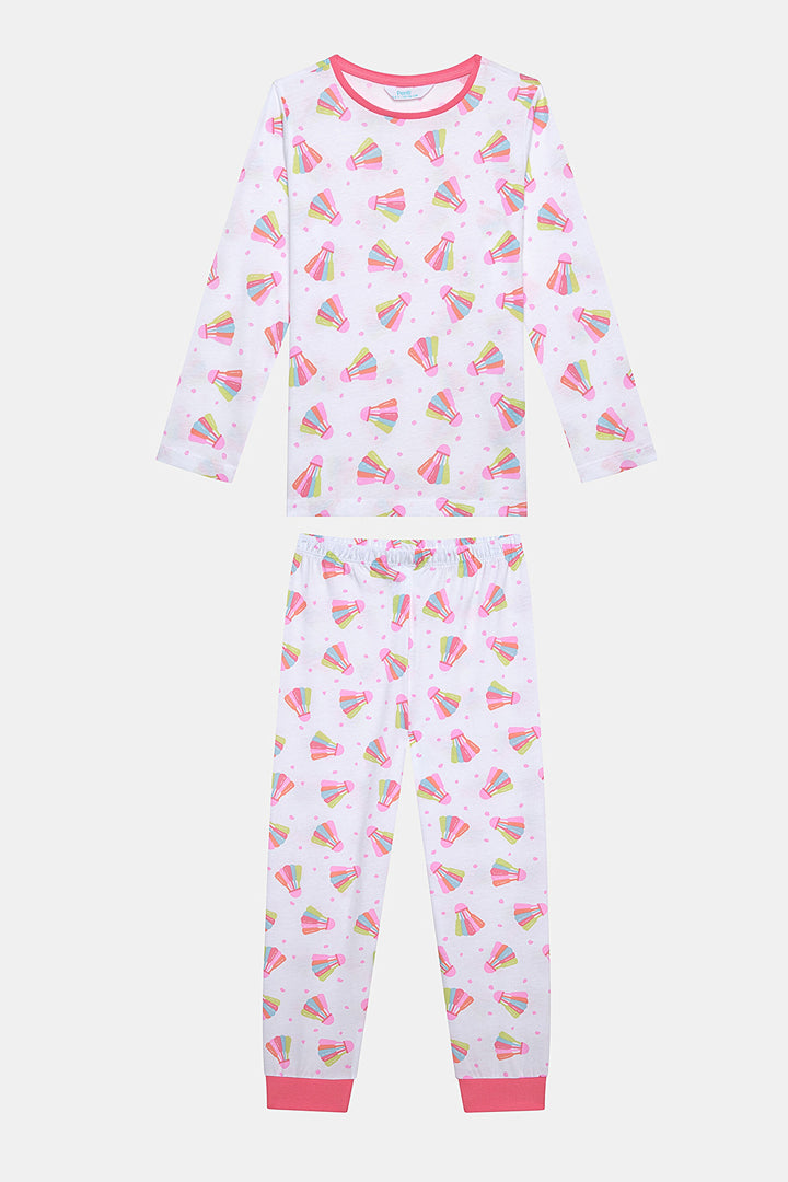 Cotton Girls Badminton 2-Piece Multicolored Pajama Set