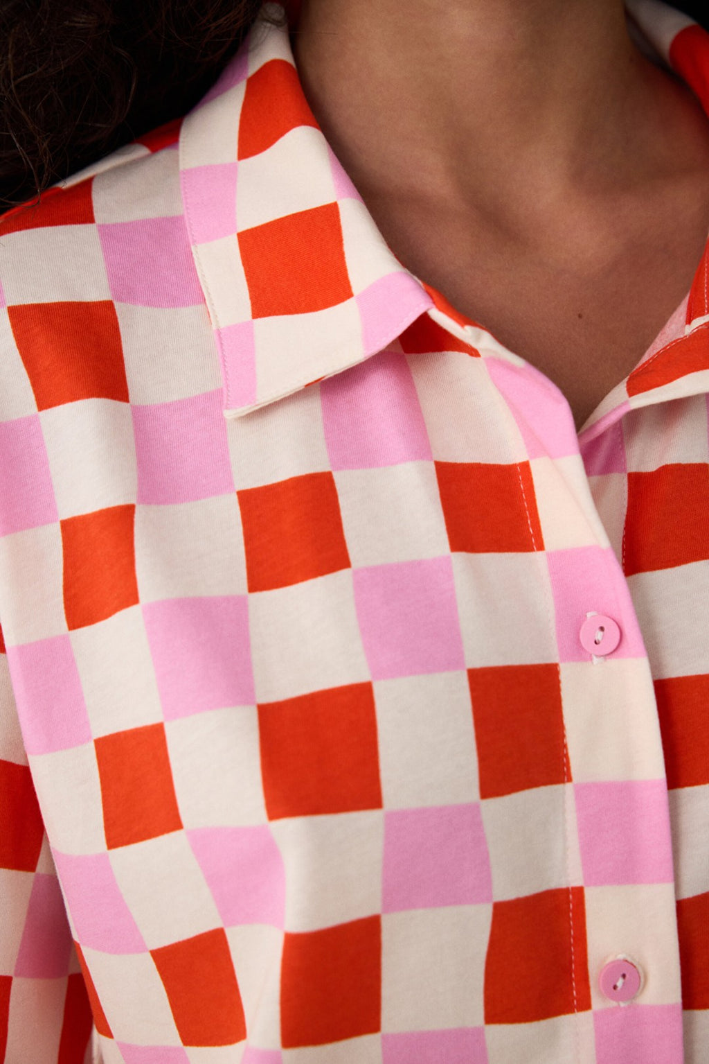 Plaid Shirt Collar Cotton Short Sleeve Buttoned Shorts Pajama Set