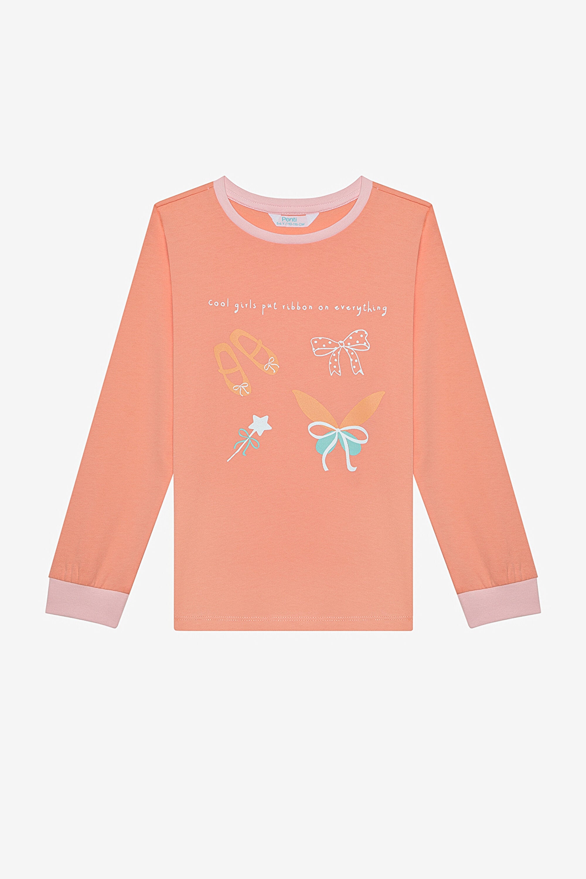 Girl Child Put On Ribbon 2-Piece Multicolored Pajama Set