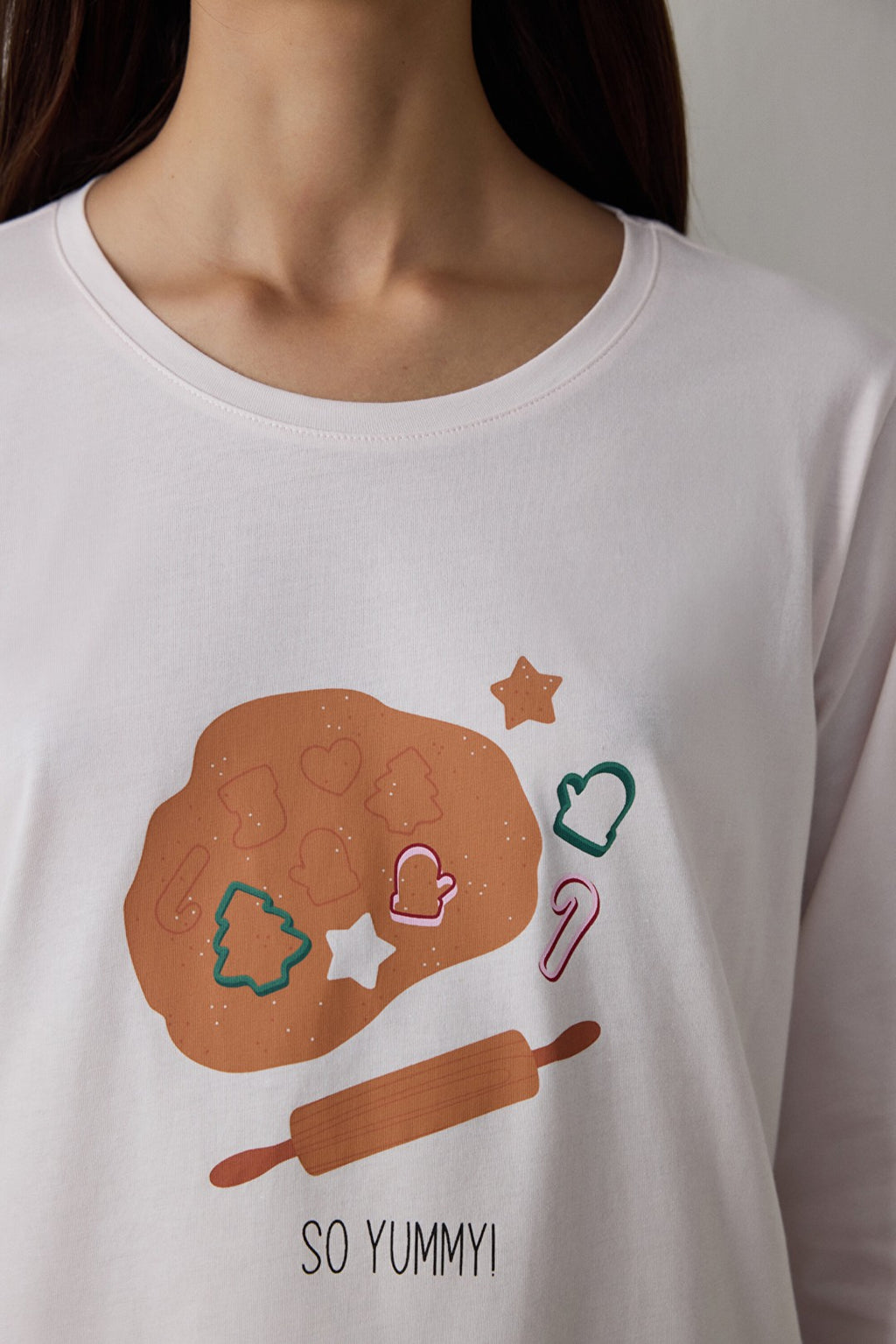 Tan Cookies Crew Neck Long Sleeve Cotton Pajama Set