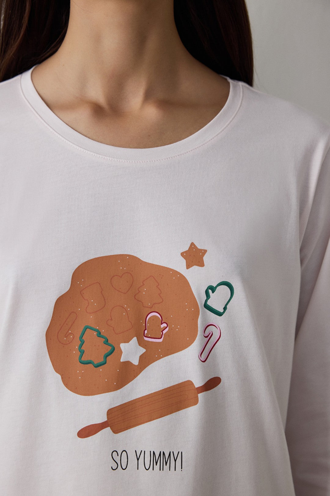 Tan Cookies Crew Neck Long Sleeve Cotton Pajama Set