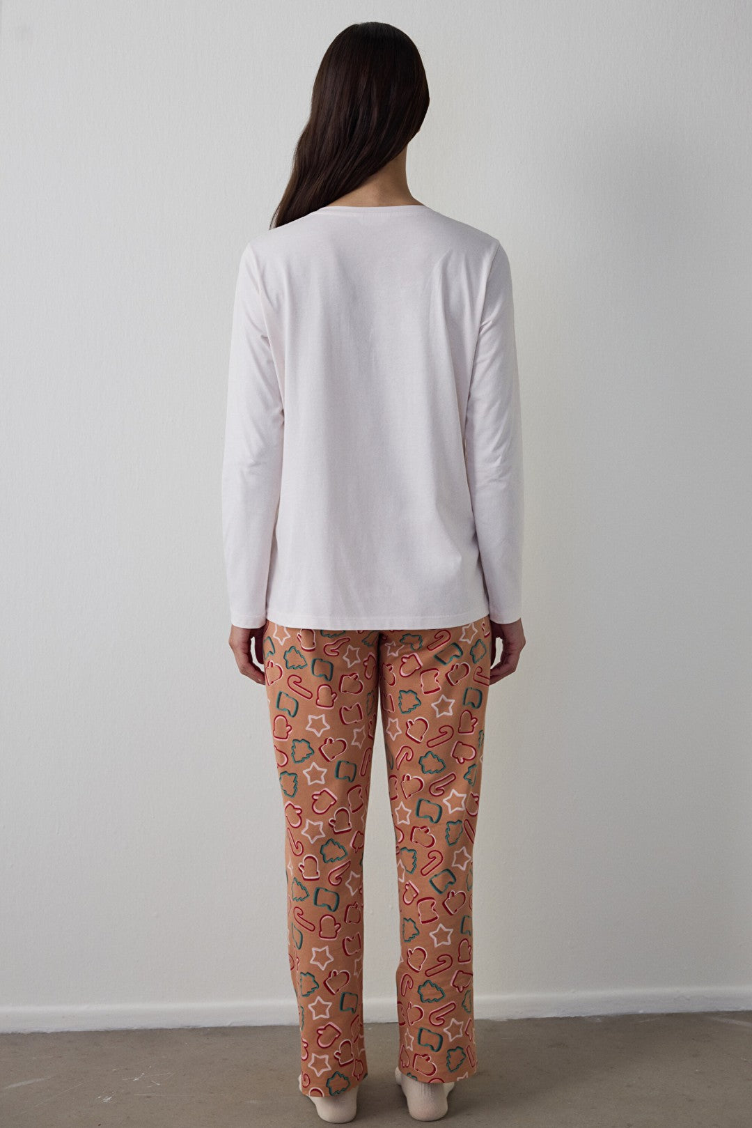 Tan Cookies Crew Neck Long Sleeve Cotton Pajama Set