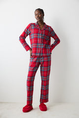 New York Red Checked Red Shirt Pants Pajama Set