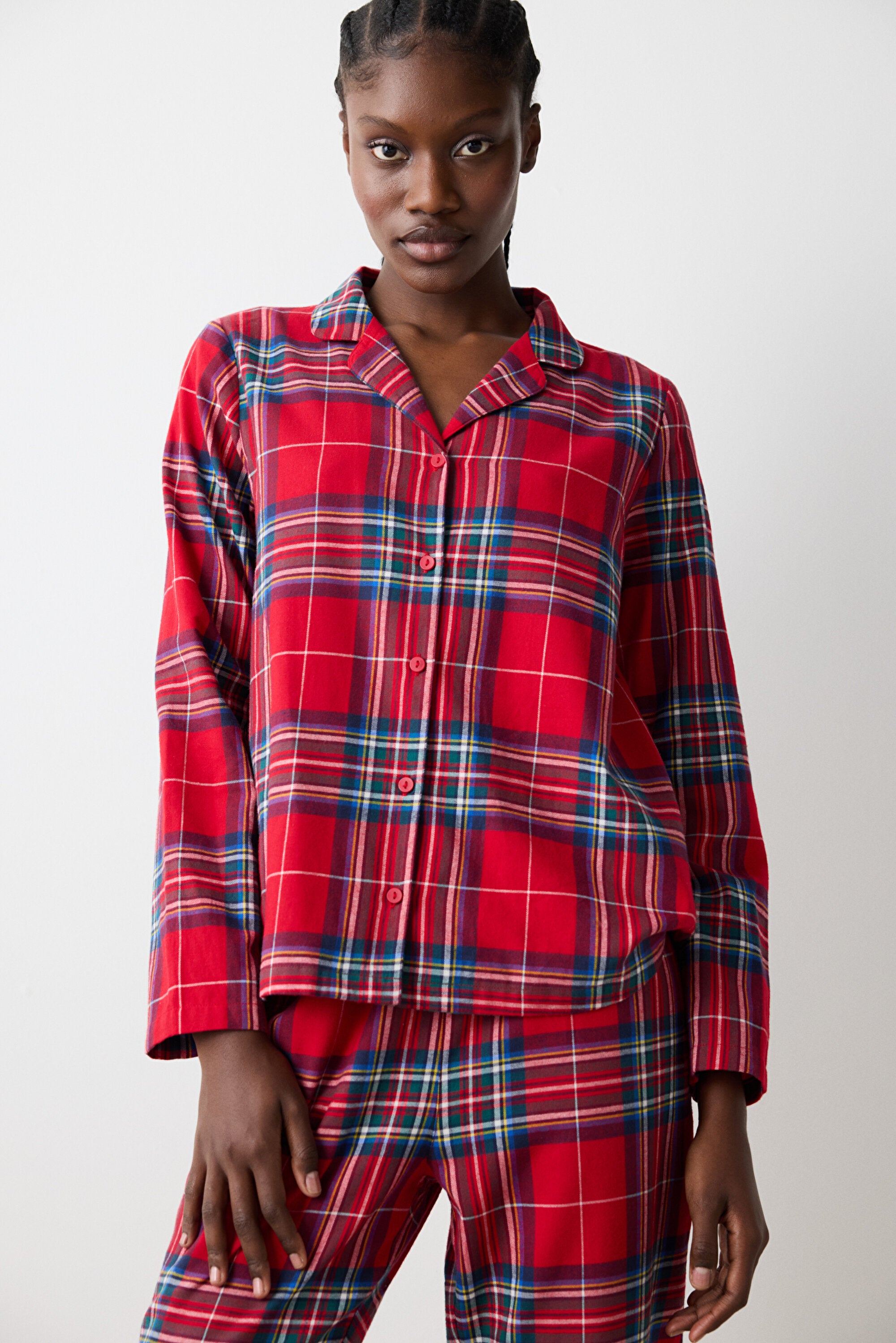 New York Red Checked Red Shirt Pants Pajama Set