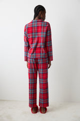 New York Red Checked Red Shirt Pants Pajama Set