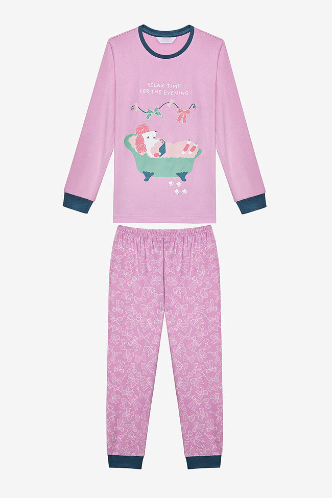 Girl Relax Time Thermal Lilac Pajama Set Hover Image