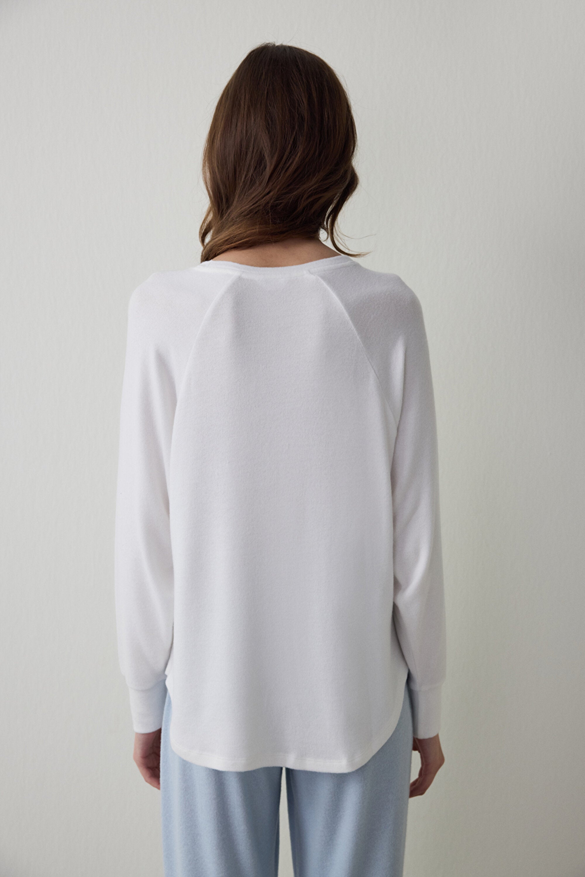 Off White Tea Time Crew Neck Thermal Effect Sweatshirt Pajama Top