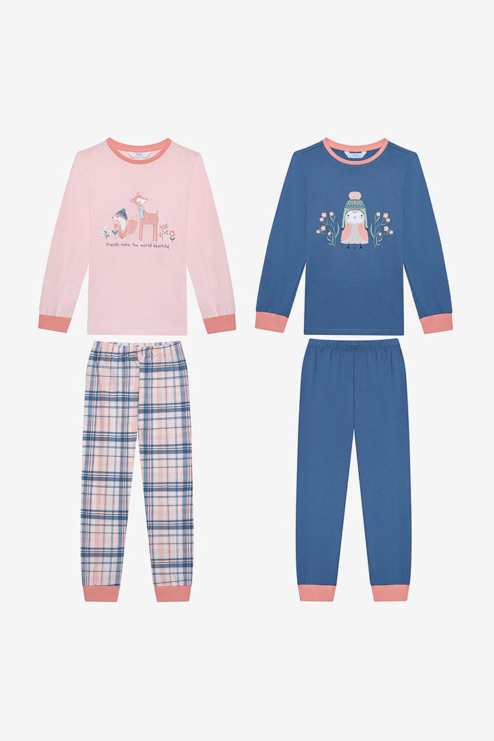 Cotton Girls Woodland 2-Piece Multicolored Pajama Set