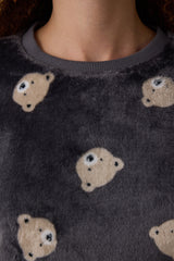 Dark Gray Bear Pattern Long-Sleeved Pajama Set