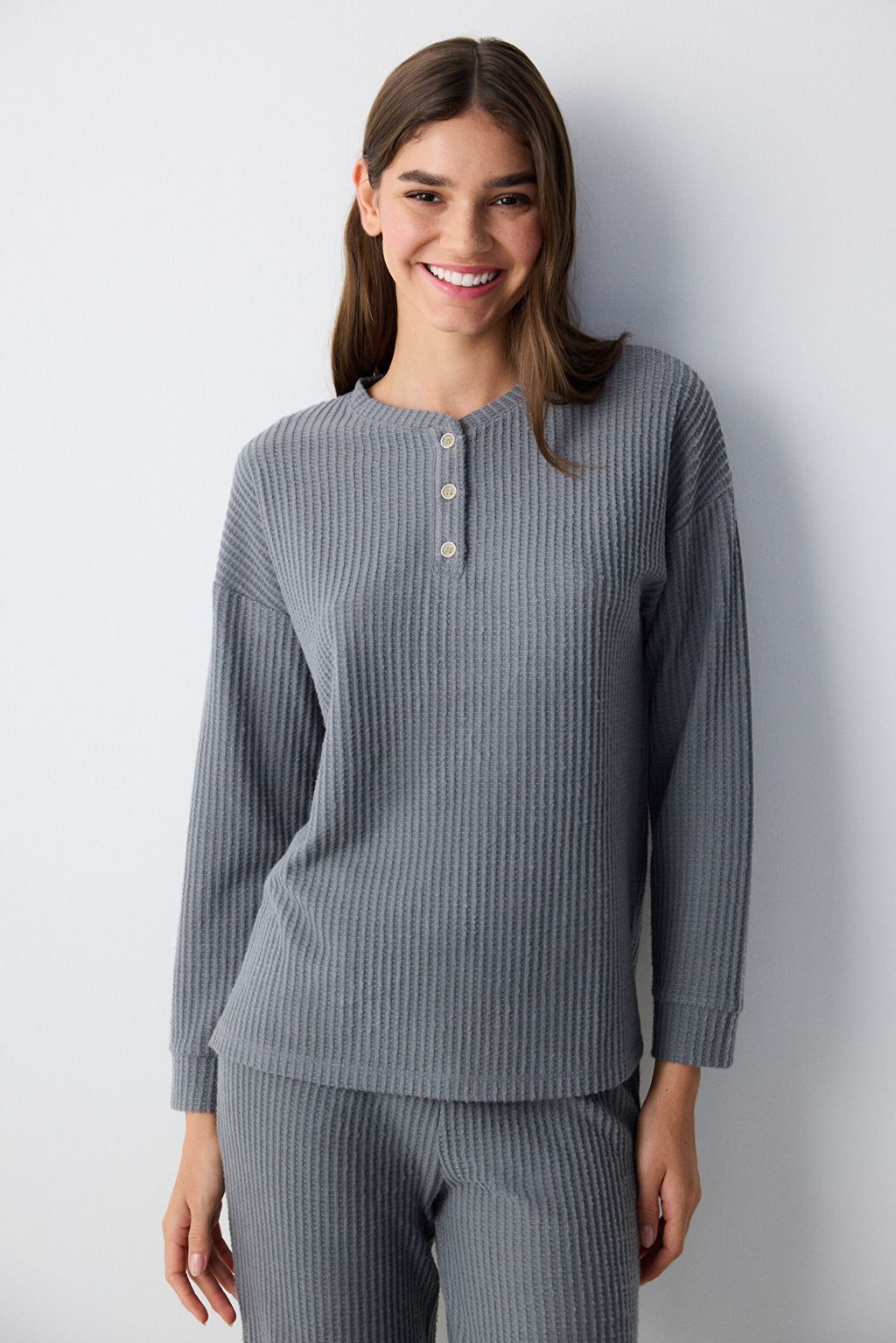 Dark Gray Waffle Dark Gray Pants Pajama Set