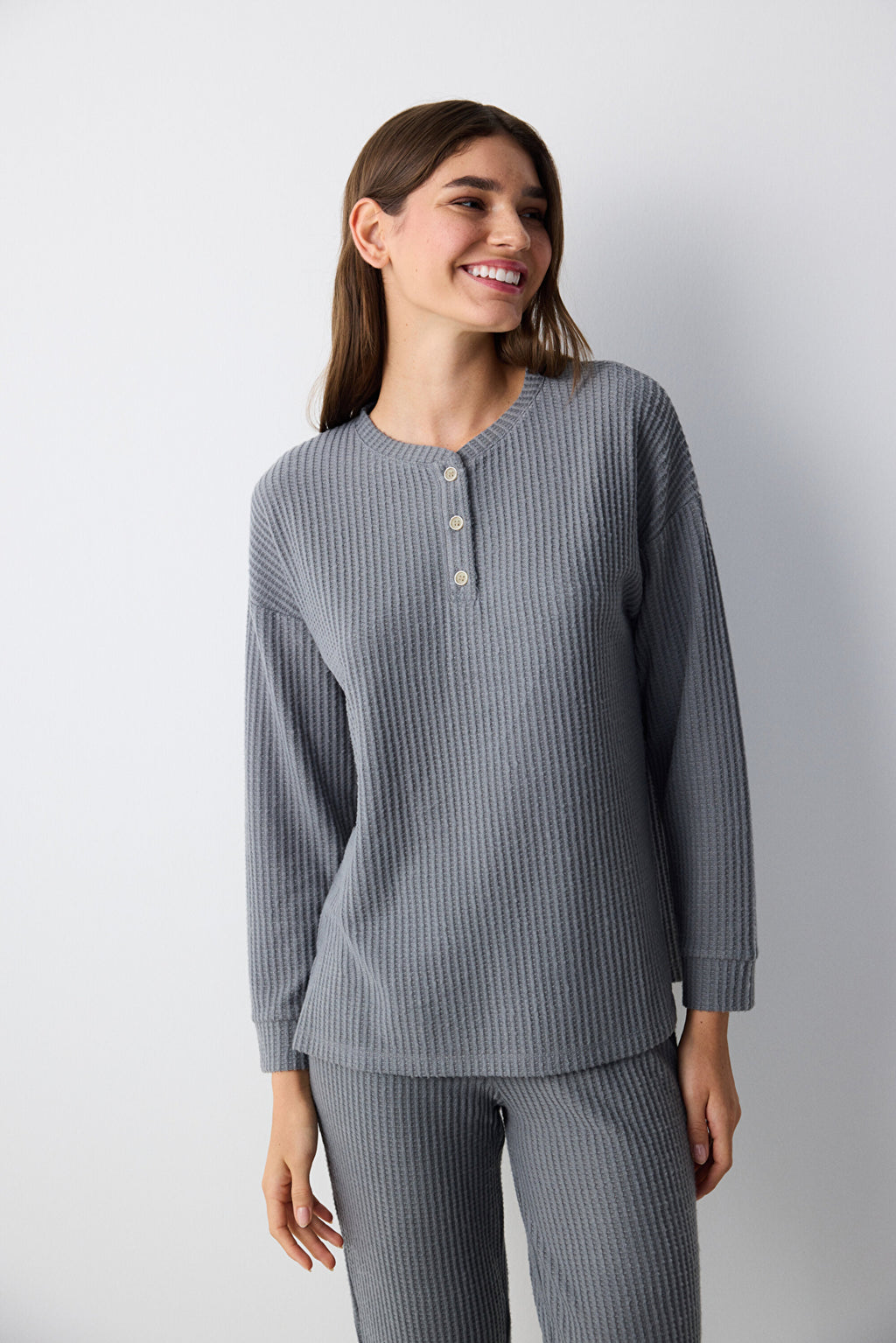 Dark Gray Waffle Dark Gray Pants Pajama Set