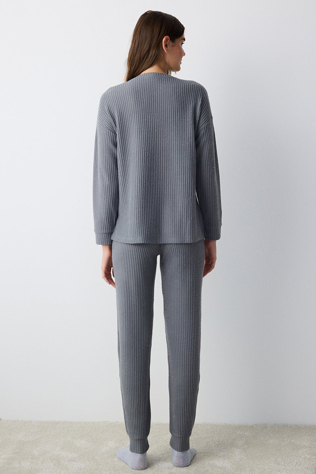 Dark Gray Waffle Dark Gray Pants Pajama Set