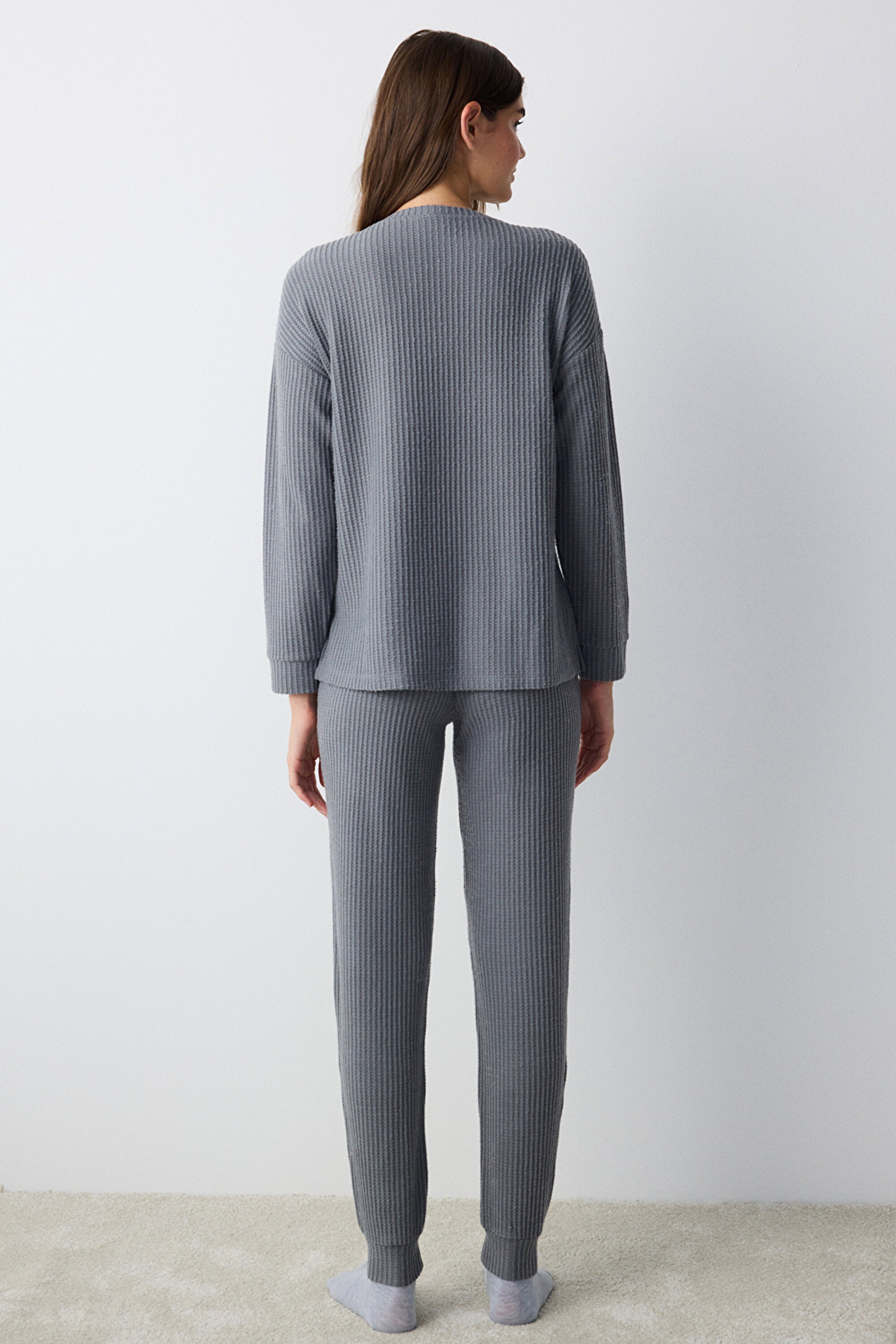 Dark Gray Waffle Dark Gray Pants Pajama Set