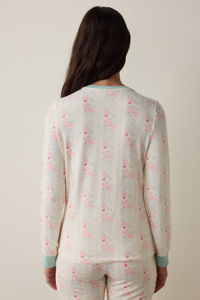 Gardenya Cute Flowers Thermal Effect Crew Neck Long Sleeve Pajama Top Main Image