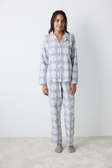 Grey Checked Dark Grey Shirt Pants Pajama Set