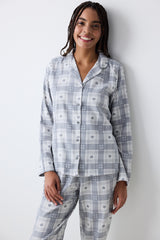 Grey Checked Dark Grey Shirt Pants Pajama Set