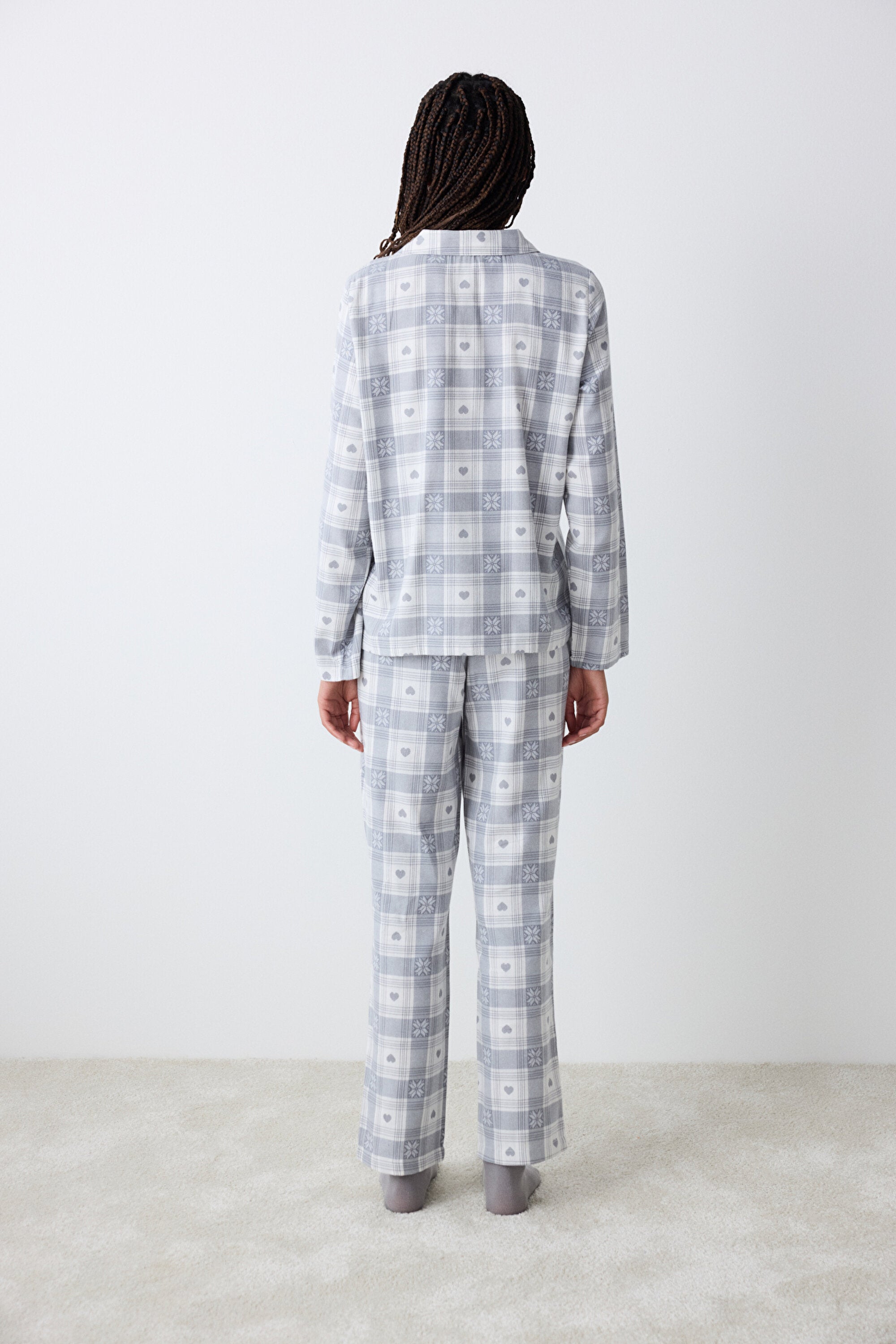 Grey Checked Dark Grey Shirt Pants Pajama Set