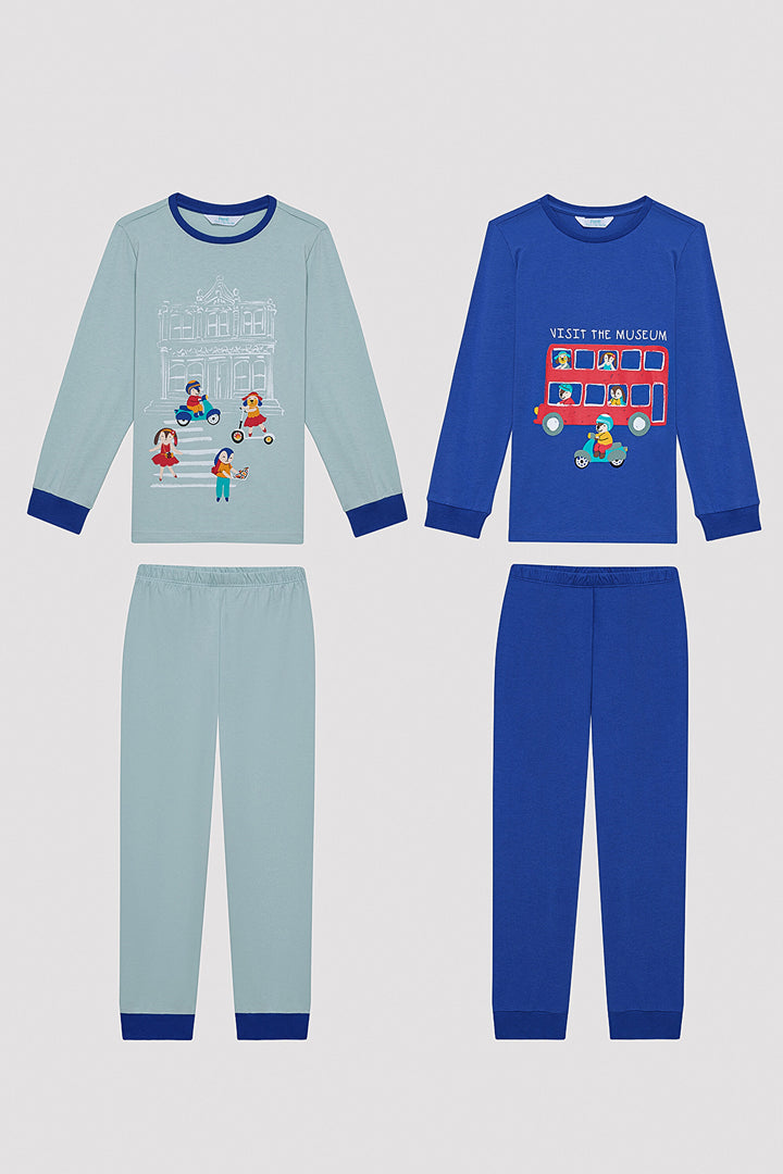 Boys Visit Museum Multicolored 2-Piece Pajama Set
