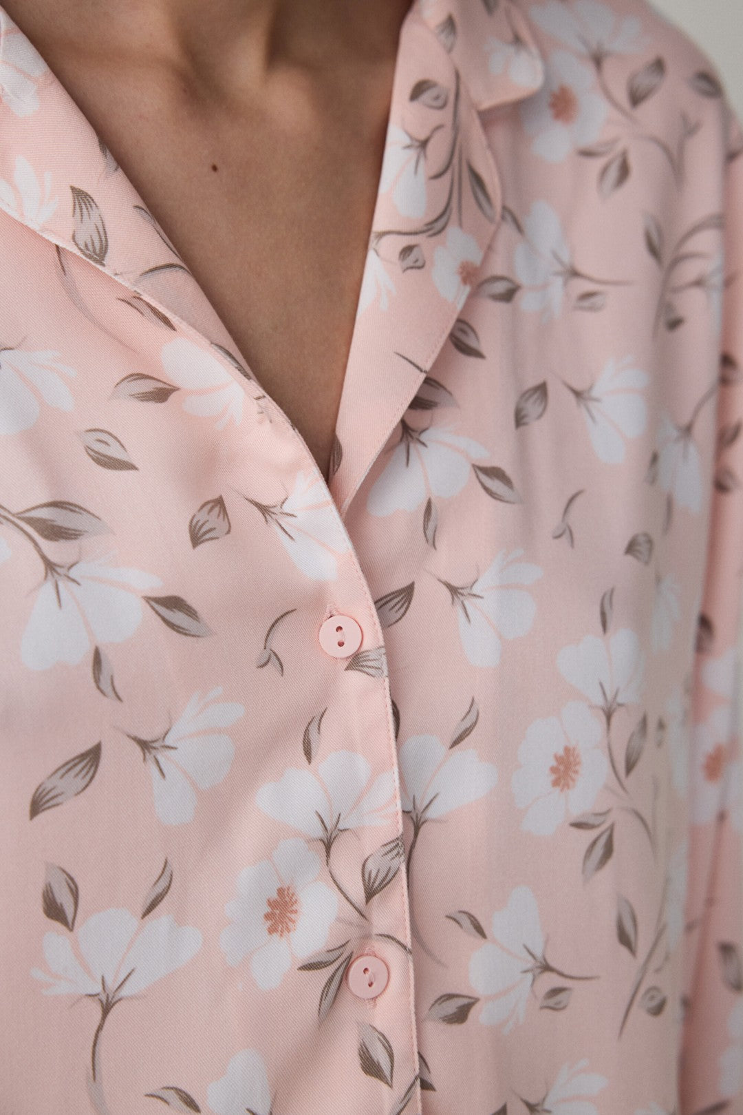 Light Pink Ellie Floral Shirt Collar Long Sleeve Pajama Set