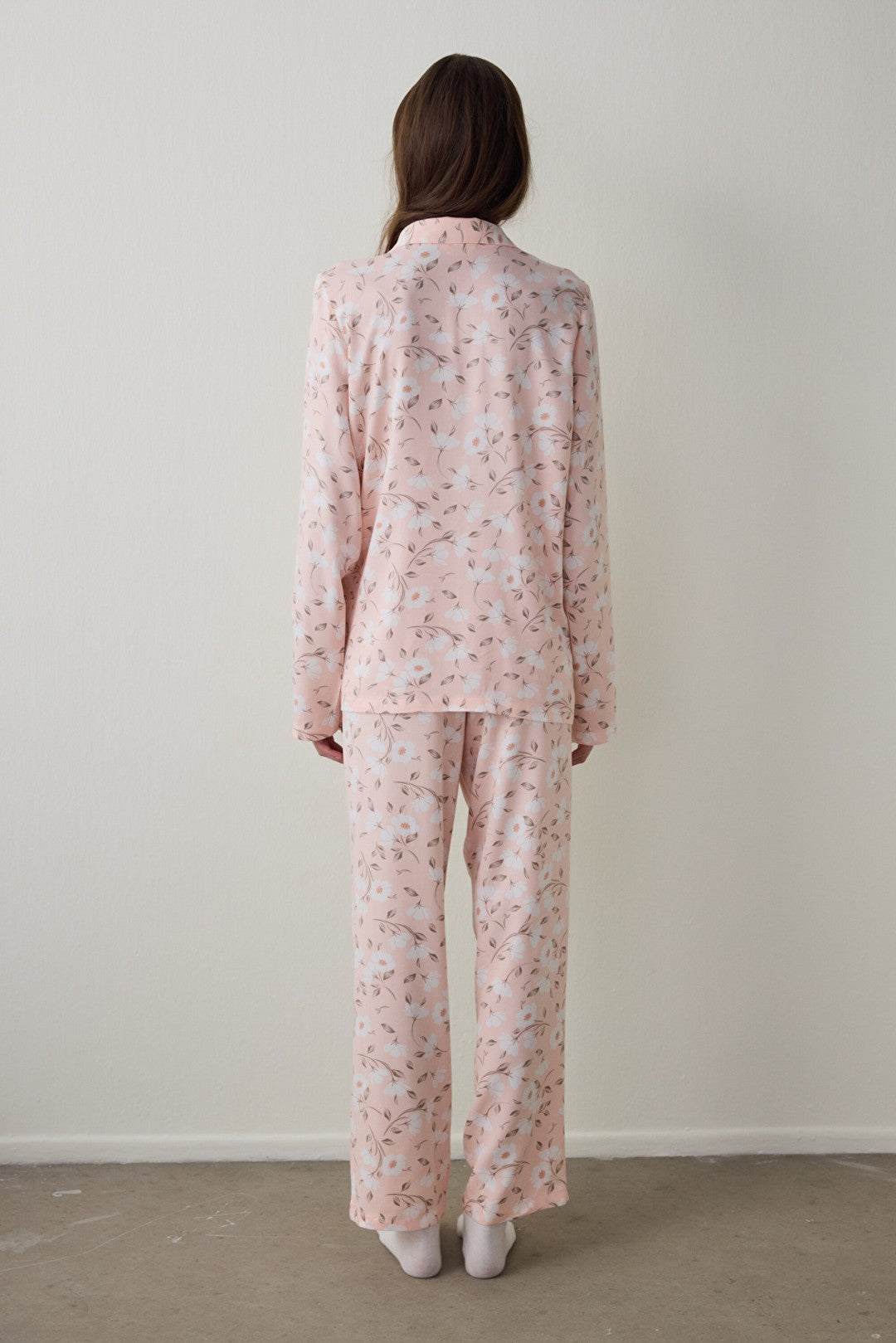 Light Pink Ellie Floral Shirt Collar Long Sleeve Pajama Set