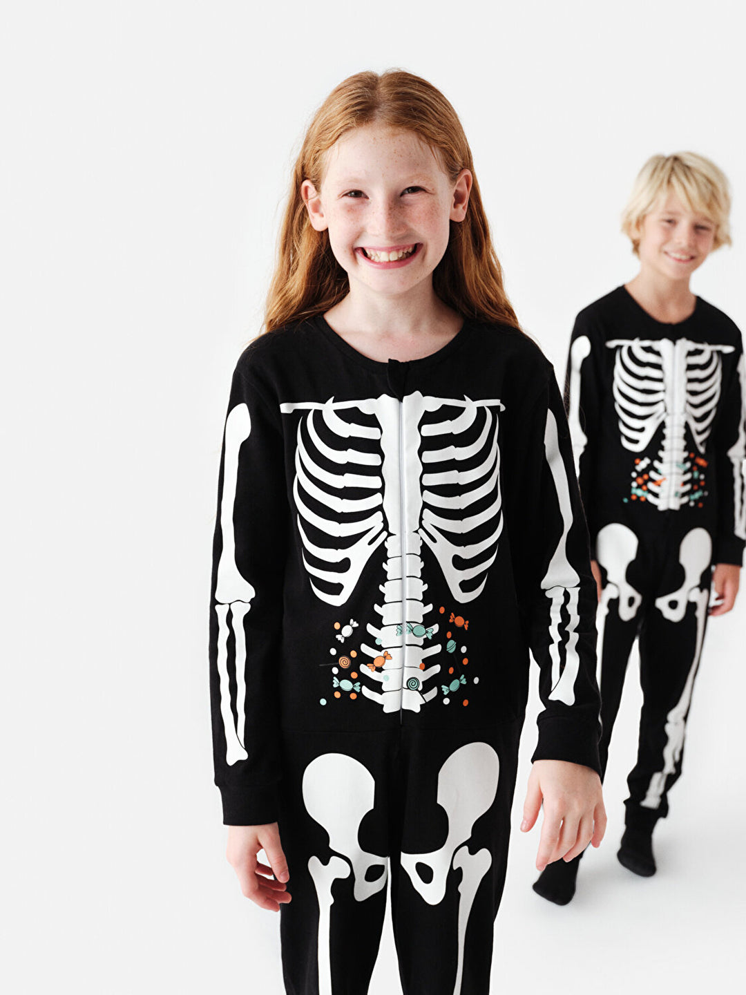 Unisex Kids Skeleton Patterned Black Pajama Set