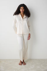 Satin Solid Shirt Pants Cream Pajama Set - Penti Loves Paris Collection