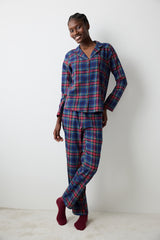 New York Navy Checked Blue Shirt Pants Pajama Set