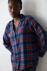 New York Navy Checked Blue Shirt Pants Pajama Set