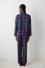 New York Navy Checked Blue Shirt Pants Pajama Set