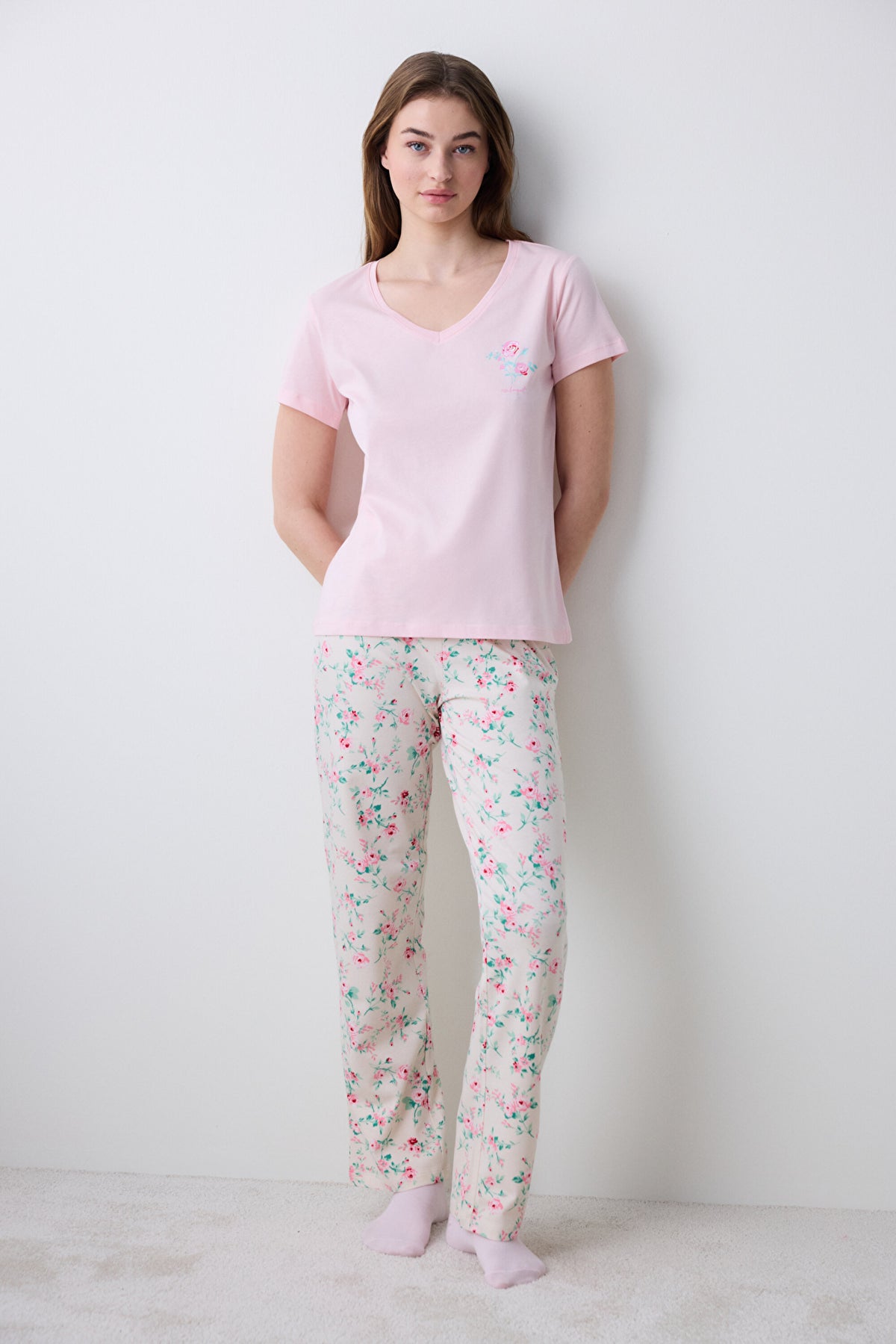 Pink Roses Pants Pajama Set