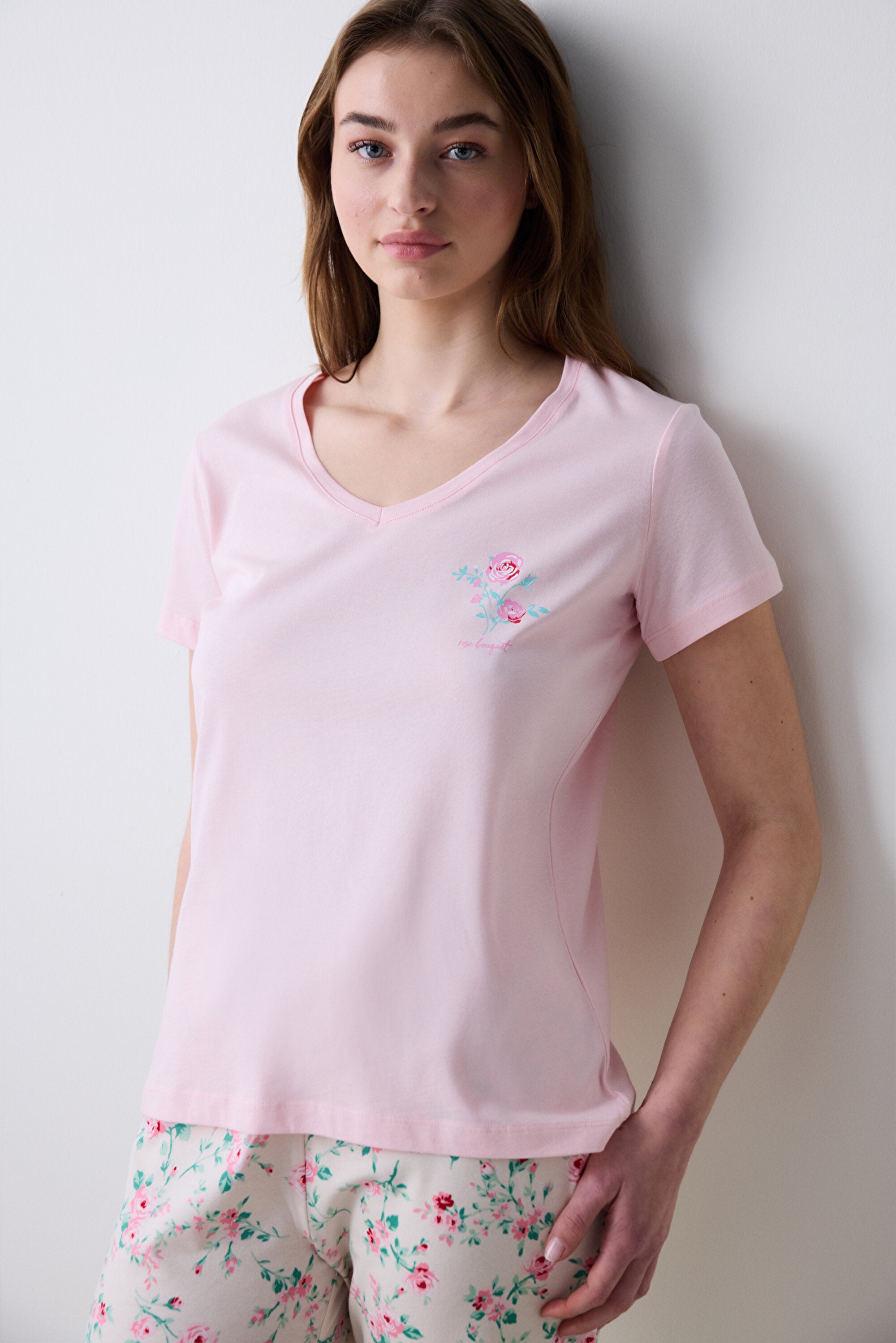Pink Roses Pants Pajama Set