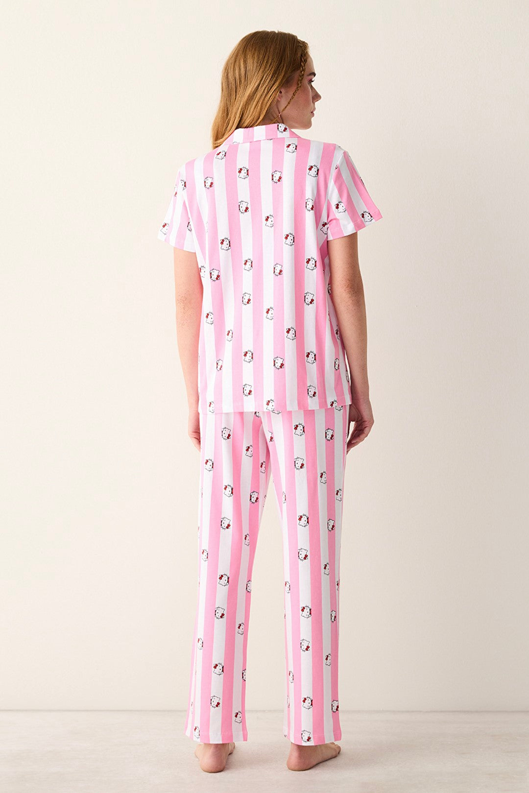 Sanrio Happy White Button-Down Shirt Pants Pajama Set