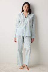 Perri Shirt Pants Striped Light Green Pajama Set
