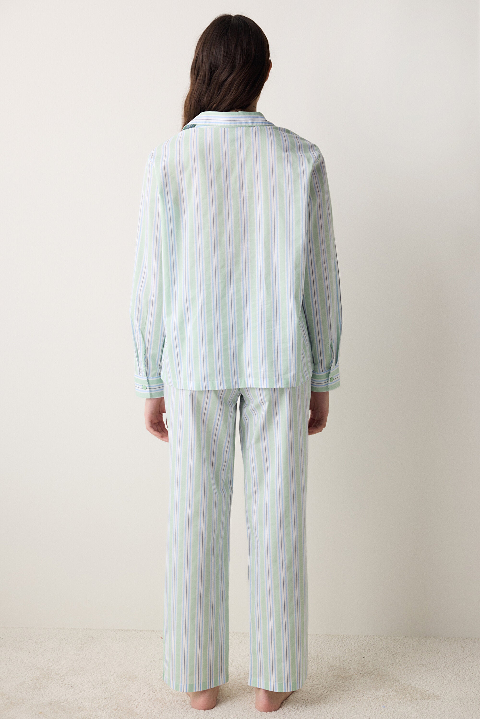 Perri Shirt Pants Striped Light Green Pajama Set