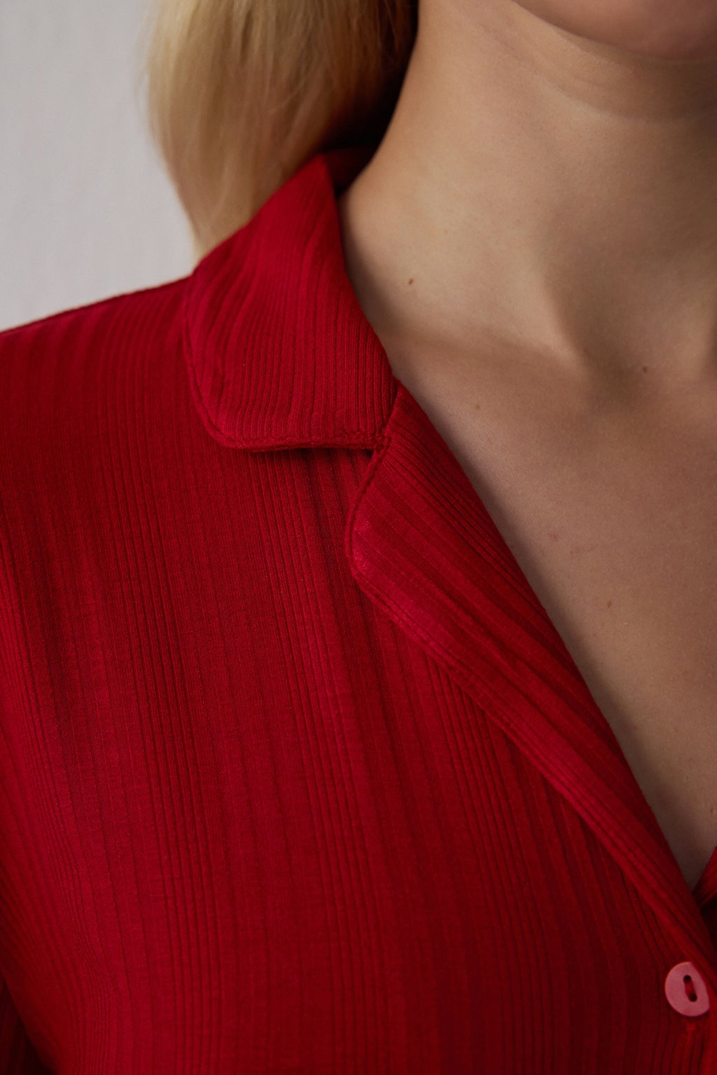 Red NY Time Corduroy Shirt Collar Long Sleeve Pajama Set