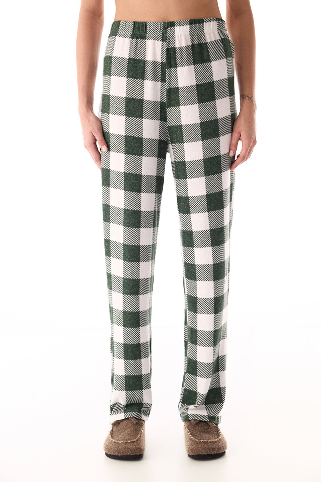 Dark Green With Love Plaid Thermal Pajama Bottoms