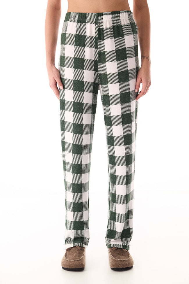 Dark Green With Love Plaid Thermal Pajama Bottoms Hover Image