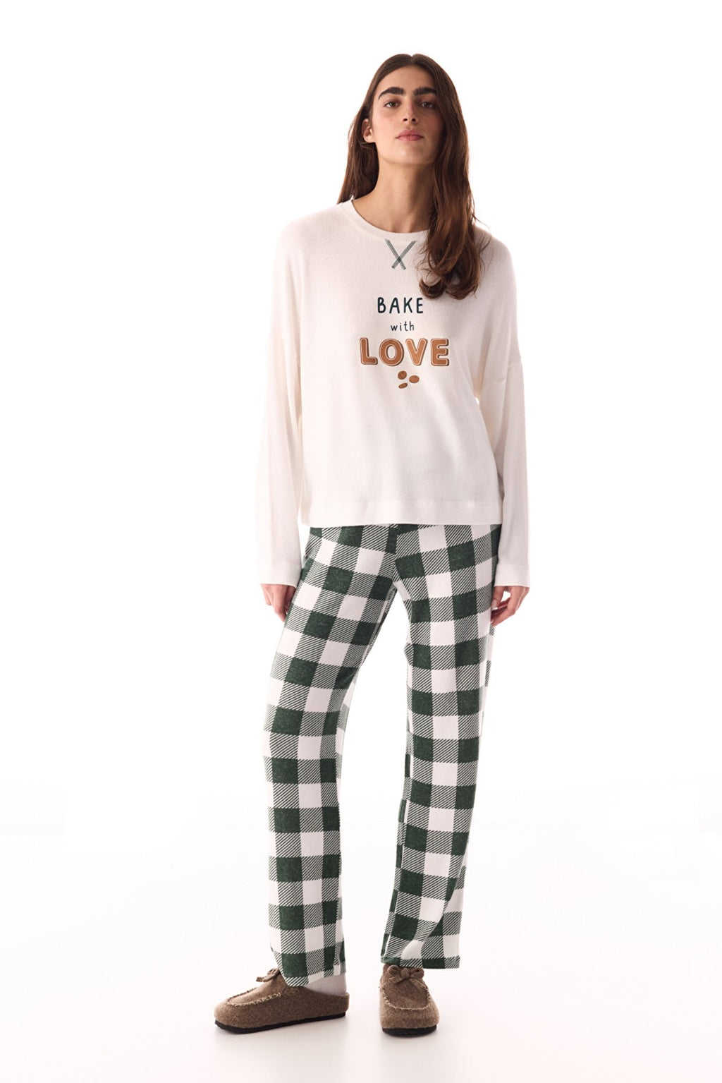 Dark Green With Love Plaid Thermal Pajama Bottoms